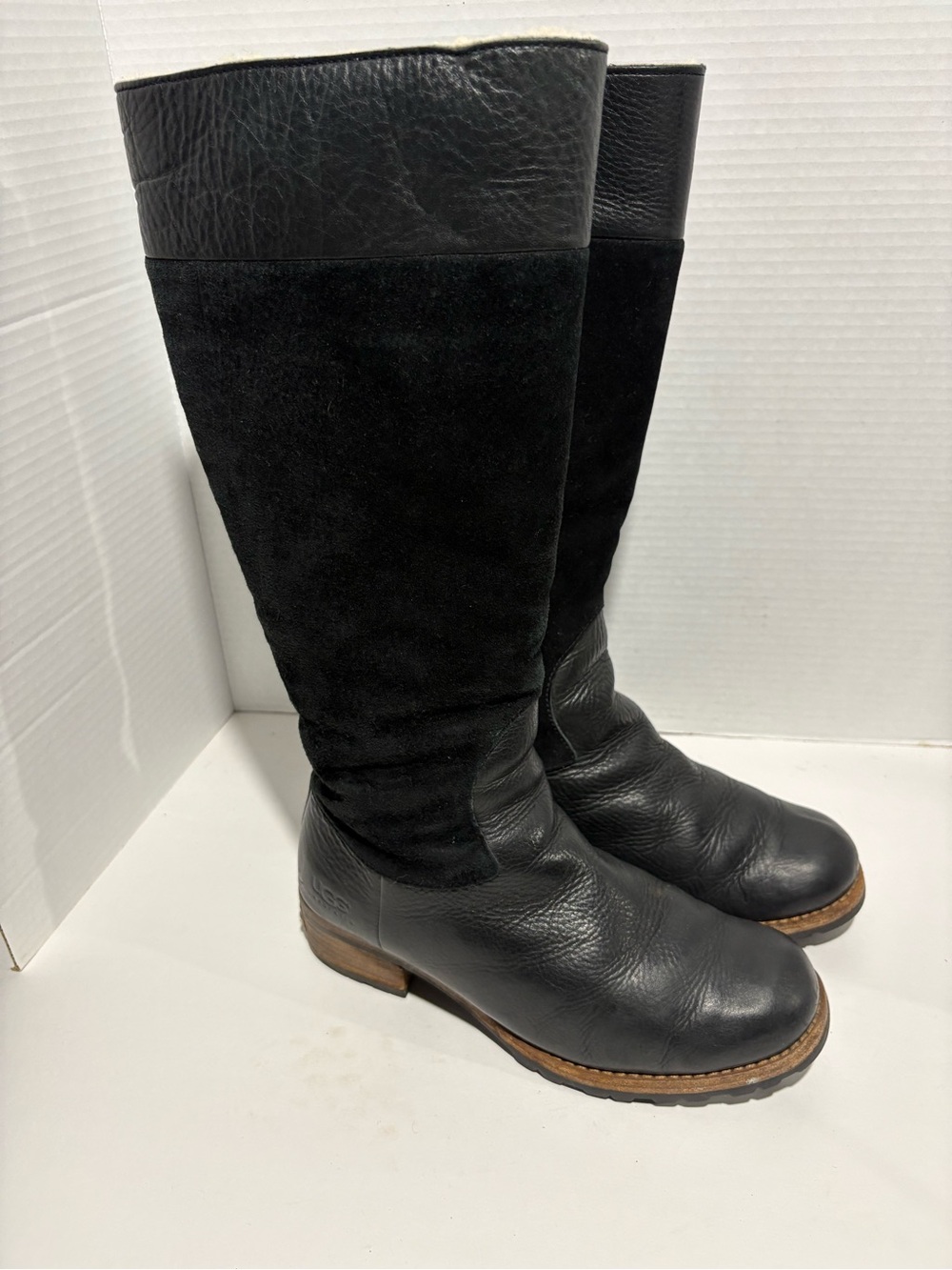 UGG Women's Tall Black Leather & Suede Combat Boots